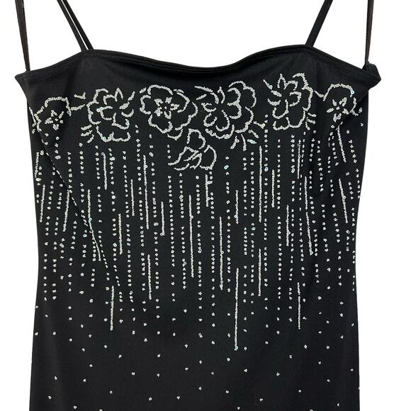 90s Vintage Taboo Sequin Embellished Black Ruffle High Low Midi Slip Dress Large - Picture 6 of 13